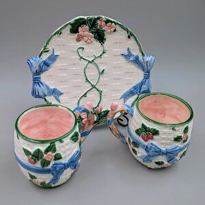Vintage 1985 Haldon Group Strawberry & Blue Ribbons: 3-Piece Cottagecore Tea Set